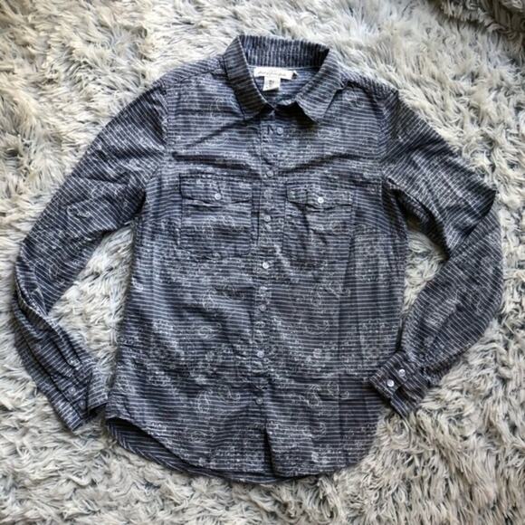 H&M L.O.G.G Womens Boho Office Paisley Blue White Striped Button Up Shirt Size 2 - Picture 2 of 5